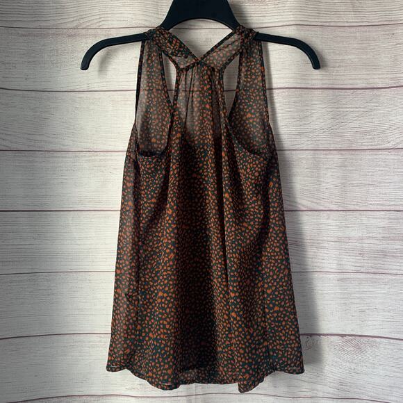 Mine Black and Brown Sheer Racerback Tank Top Button Up Front Pockets Size S - Picture 4 of 14